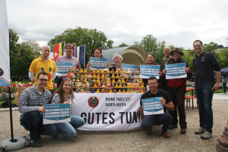 Gemeinsame Spendenübergabe: Club-Präsident Florian Krase (links in gelb) mit den Vertretern der begünstigten Projekte.